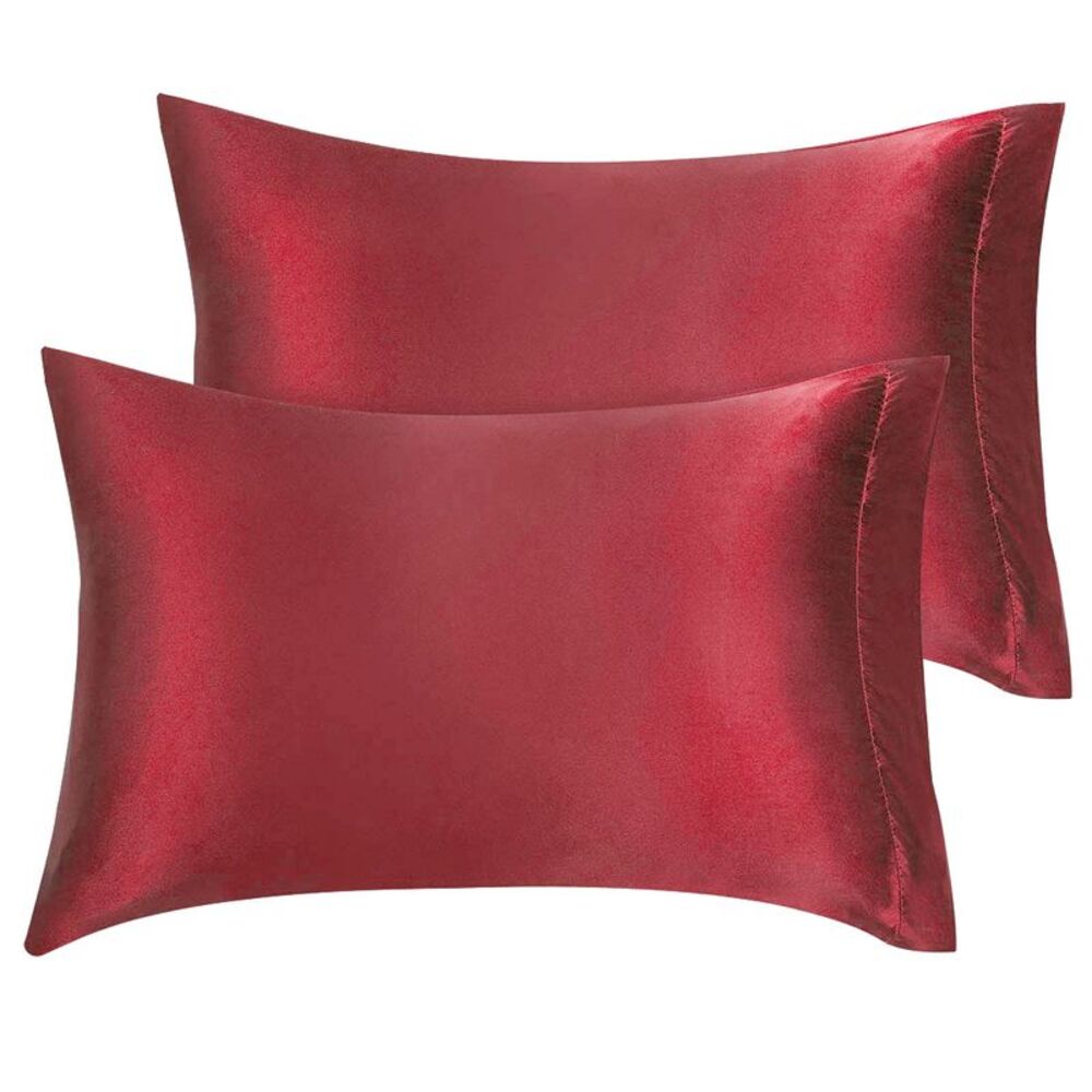 2pc Satin Pillowcases Luxury Silky Pillow Covers with Envelop Closure Burgundy
